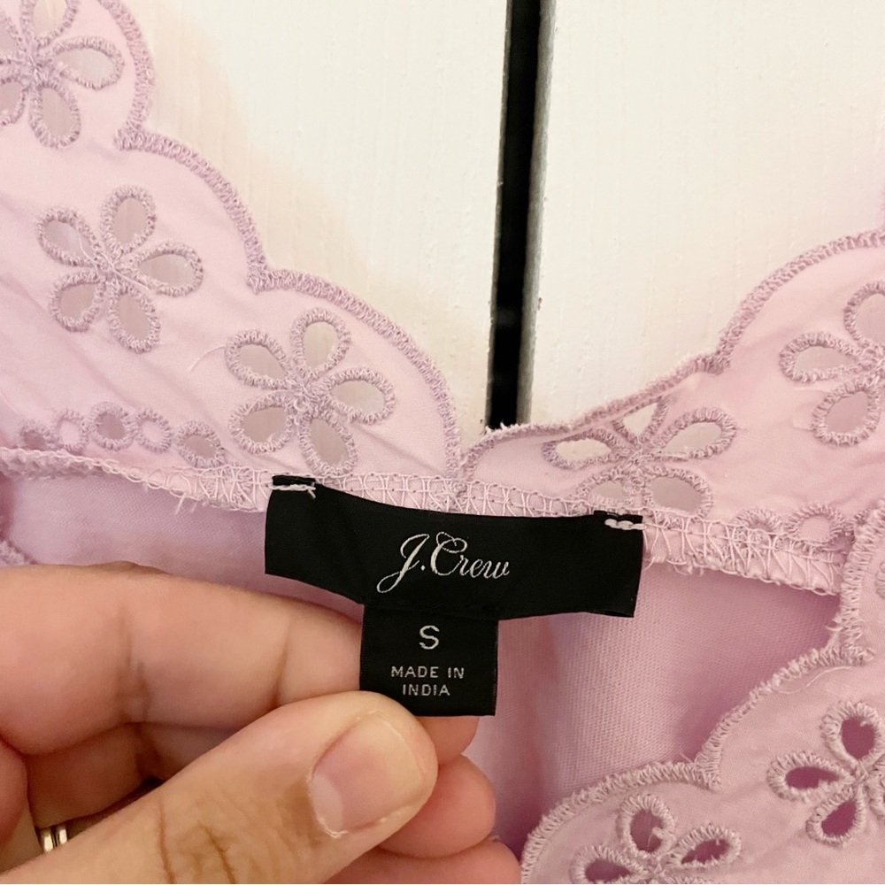 J. Crew Eyelet Top with Puff Sleeves Size Small Lilac Cotton Jersey Tee Pastel - Picture 2 of 6